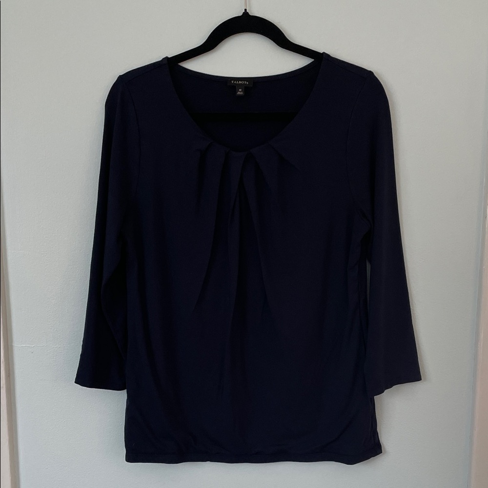 Talbots Classic Navy Women's Knit Blouse 3/4 Sleeves Size M